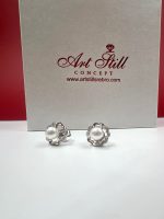 Srebrne minđuše sa biserom i cirkonima cvet 294 MC 217100 - Slika 2