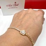 Srebrna ženska narukvica sa pozlatom srce 43 N 336163